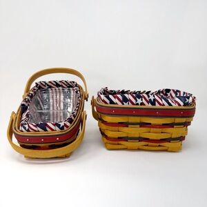 Longaberger Patriotic Sleigh & Rectangle Basket Set Liners Inserts USA